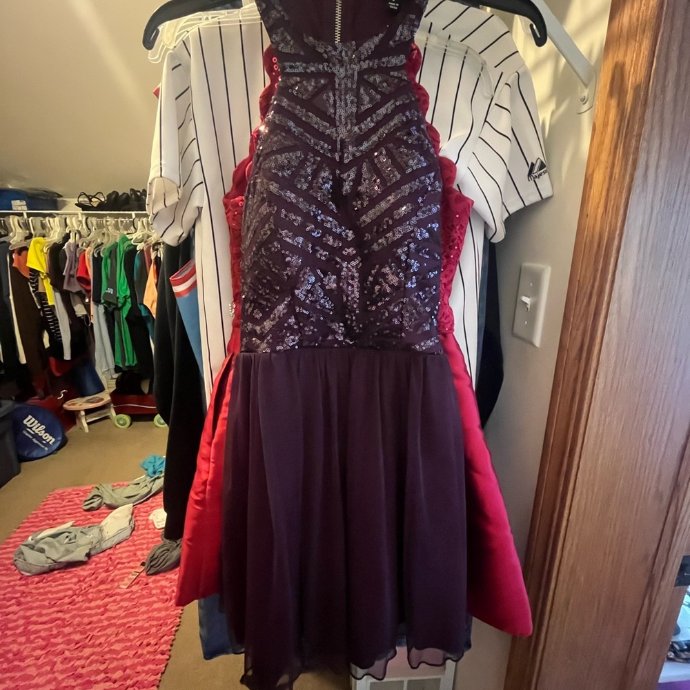 purple sequenced homecoming dress